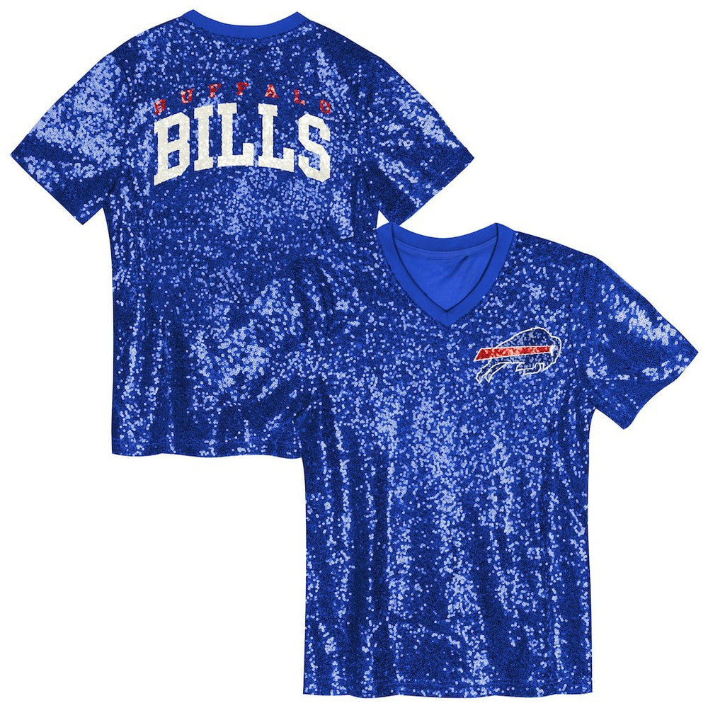 Buffalo Bills Girls Youth Wordmark Sequin V-Neck Top Royal | NFL