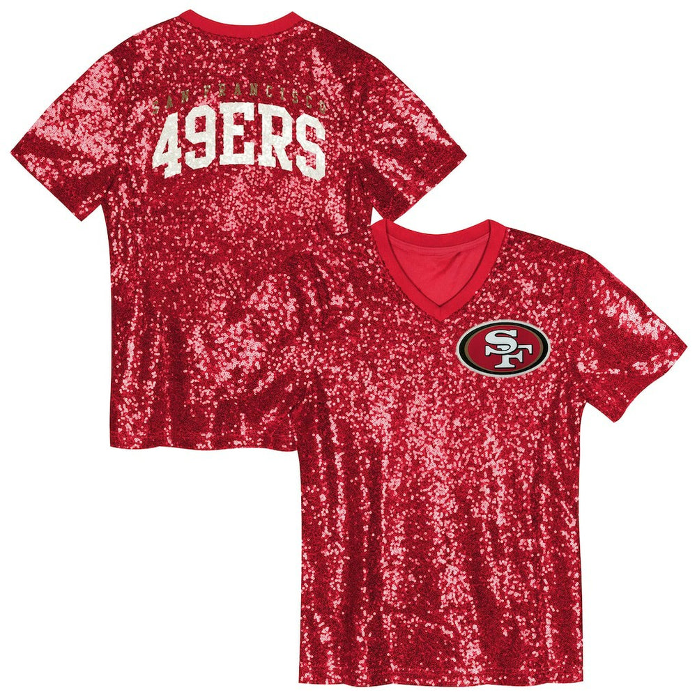 San Francisco 49ers Girls Youth Wordmark Sequin V-Neck Top Scarlet | NFL