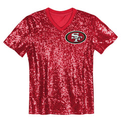 San Francisco 49ers Girls Youth Wordmark Sequin V-Neck Top Scarlet | NFL