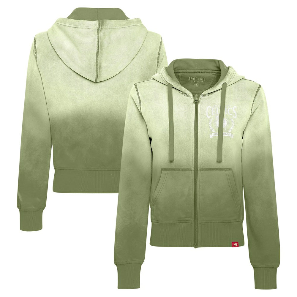 Boston Celtics Sportiqe Women's Carli Sun Fade Full-Zip Hoodie Olive - NBA