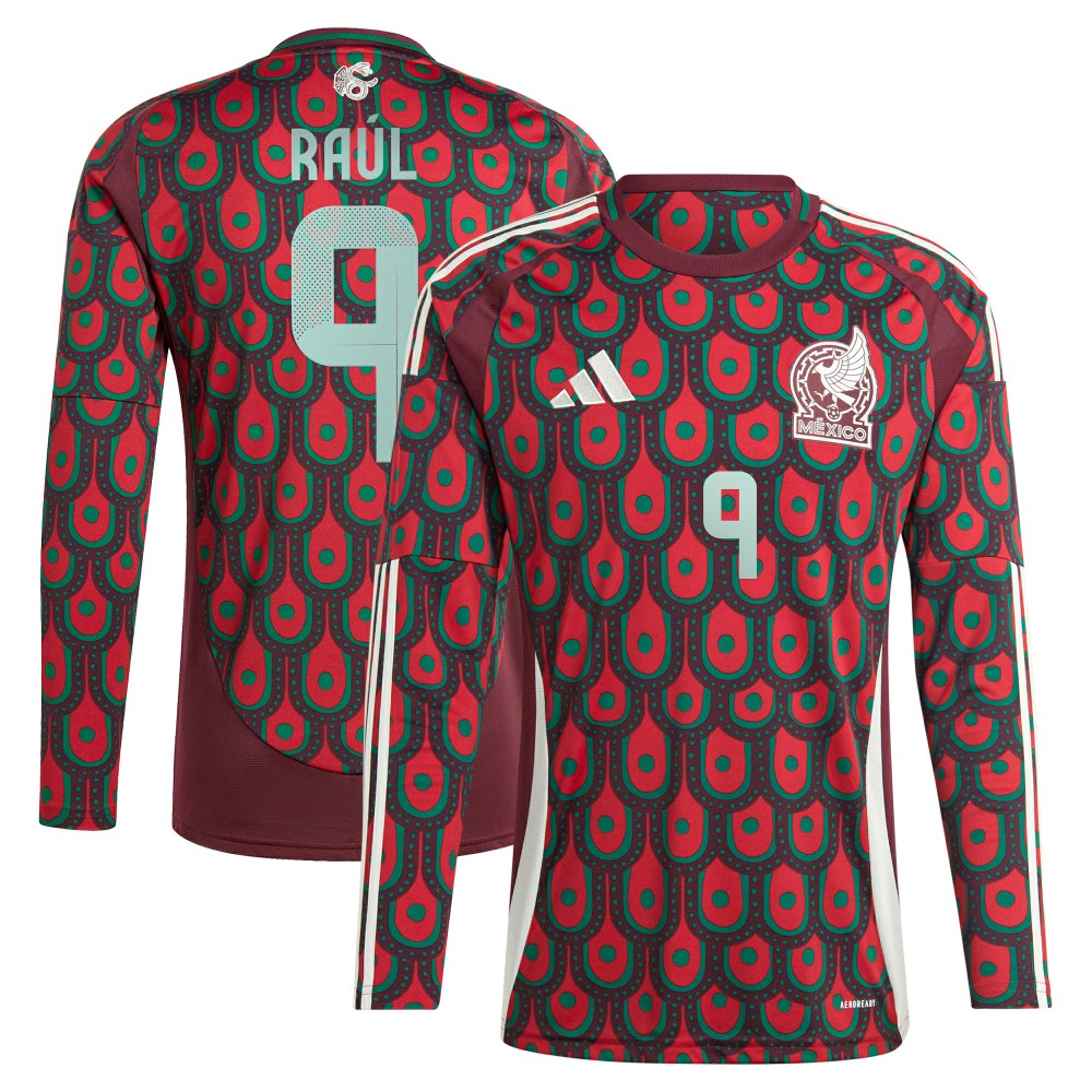 Raul Jimenez Mexico National Team 2024 Home Replica Player Long Sleeve Jersey Burgundy | Adidas Sale