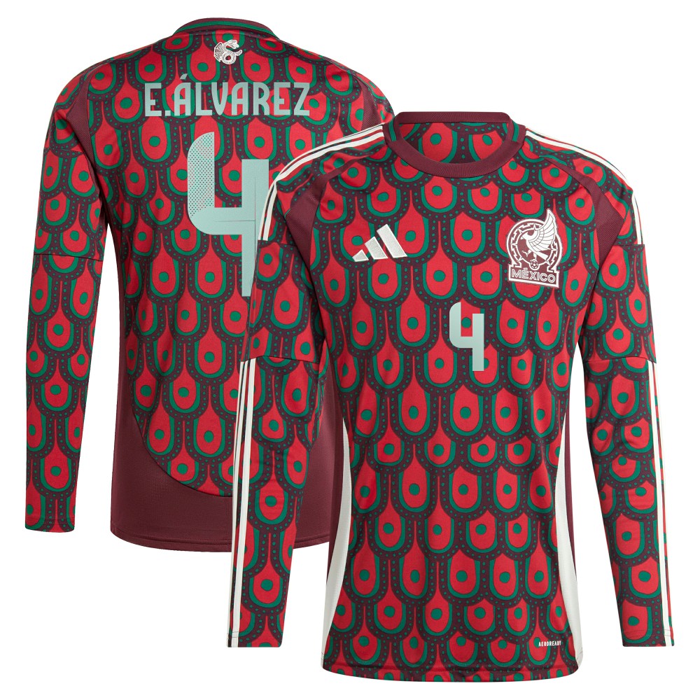 Edson Alvarez Mexico National Team 2024 Home Replica Player Long Sleeve Jersey Burgundy | Adidas discount