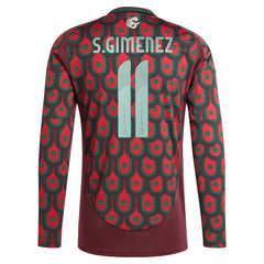 Santiago Giménez Mexico National Team 2024 Home Replica Player Long Sleeve Jersey Burgundy | Adidas Sale
