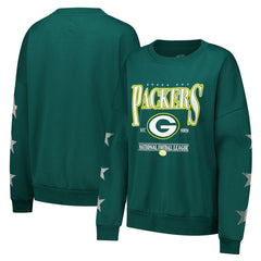 Green Bay Packers Gameday Couture Women's Rhinestone Star Sleeve Settle the Score Oversized Pullover Sweatshirt Green | NFL