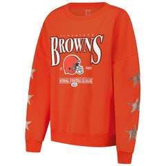 Cleveland Browns Gameday Couture Women's Rhinestone Star Sleeve Settle the Score Oversized Pullover Sweatshirt Orange | NFL