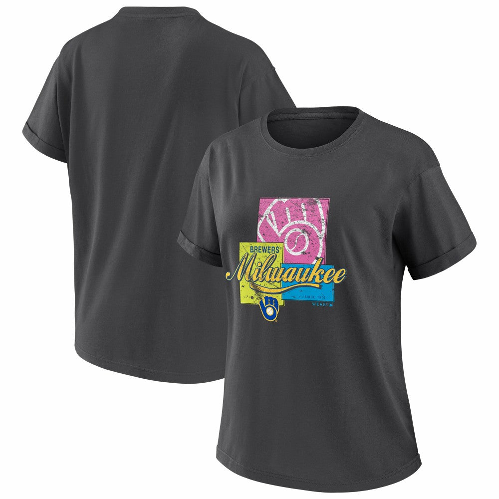 Milwaukee Brewers WEAR by Erin Andrews Women's Domestic Box Color Boyfriend T-Shirt - MLB