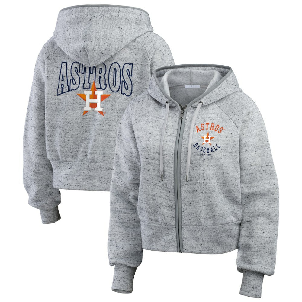 Houston Astros WEAR by Erin Andrews Women's Speckled Fleece Cropped Full-Zip Hoodie - MLB
