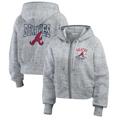 Atlanta Braves WEAR by Erin Andrews Women's Speckled Fleece Cropped Full-Zip Hoodie - MLB