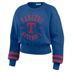 Texas Rangers WEAR by Erin Andrews Women's Vintage Washed Cropped Pullover Sweatshirt - MLB
