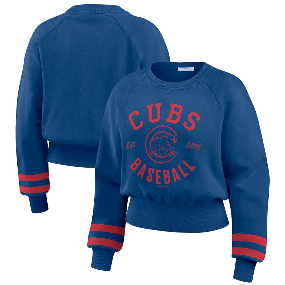 Chicago Cubs WEAR by Erin Andrews Women's Vintage Washed Cropped Pullover Sweatshirt - MLB