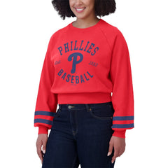 Philadelphia Phillies WEAR by Erin Andrews Women's Vintage Washed Cropped Pullover Sweatshirt - MLB