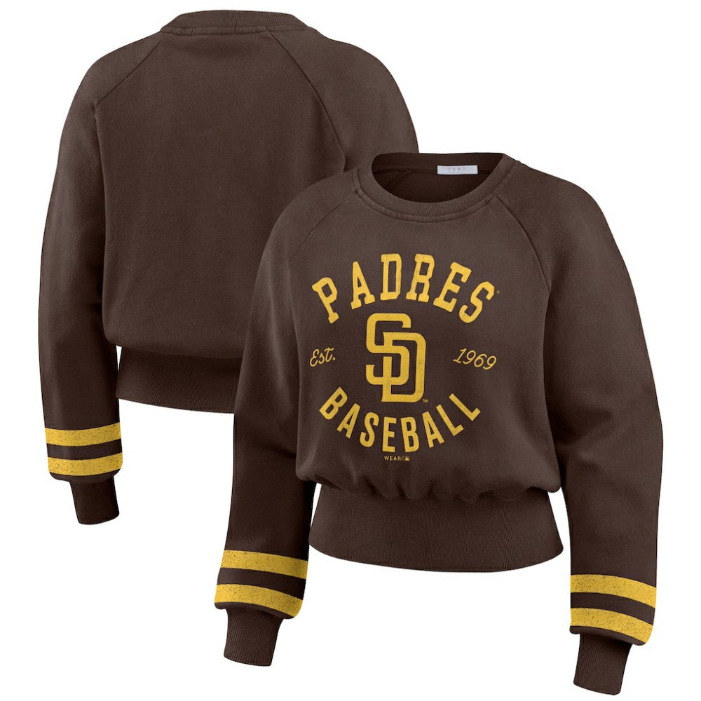 San Diego Padres WEAR by Erin Andrews Women's Vintage Washed Cropped Pullover Sweatshirt - MLB