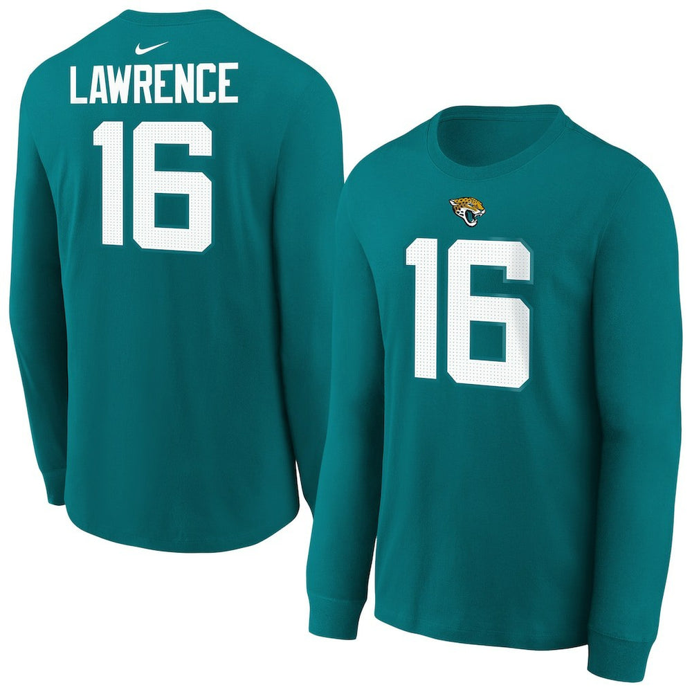 Trevor Lawrence Jacksonville Jaguars Youth Player Name & Number Long Sleeve T-Shirt Teal | Nike for Sale