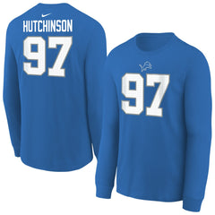 Aidan Hutchinson Detroit Lions Youth Player Name & Number Long Sleeve T-Shirt Blue | Nike for Sale
