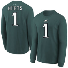 Jalen Hurts Philadelphia Eagles Youth Player Name & Number Long Sleeve T-Shirt Midnight Green | Nike for Sale