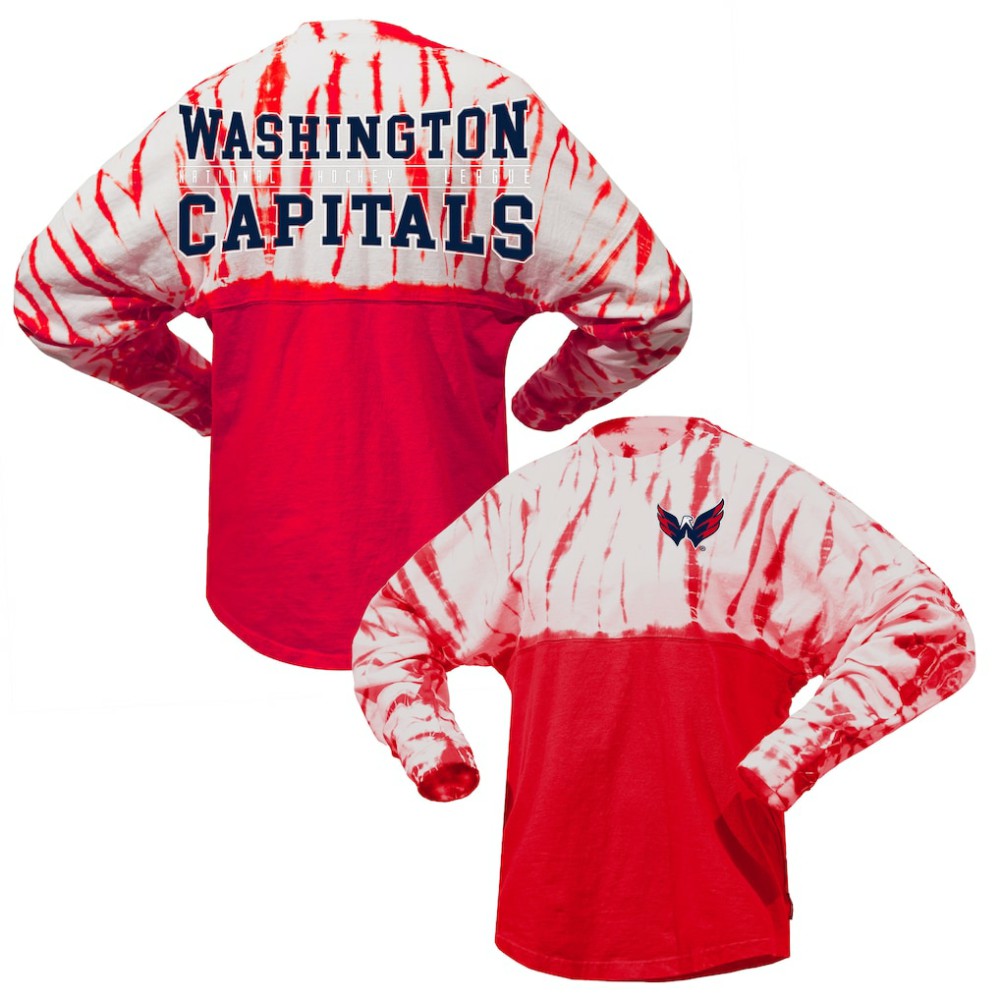 Washington Capitals Spirit Jersey Unisex Crystal Half Dye Long Sleeve T-Shirt - Red - NHL