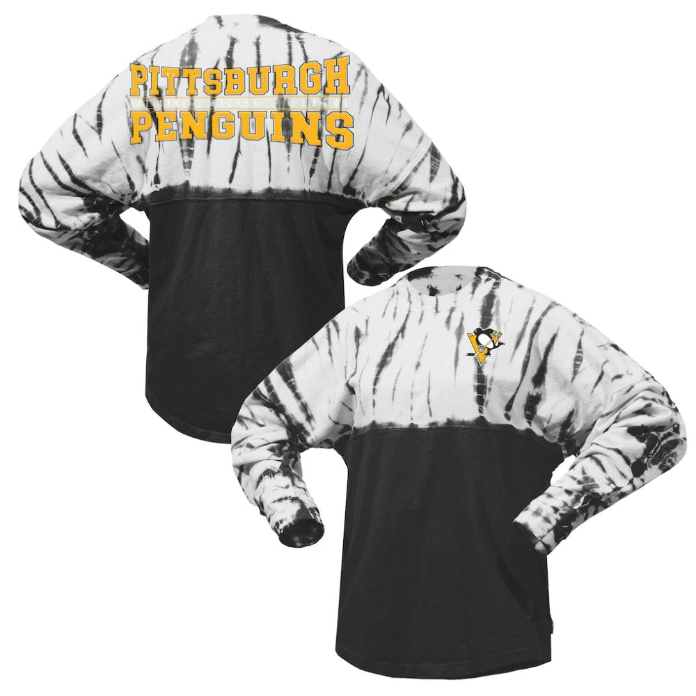 Pittsburgh Penguins Spirit Jersey Unisex Crystal Half Dye Long Sleeve T-Shirt - Black - NHL