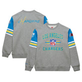 Los Angeles Chargers All Over 4.0 Vintage Logo Pullover Sweatshirt Heather Gray | Mitchell & Ness