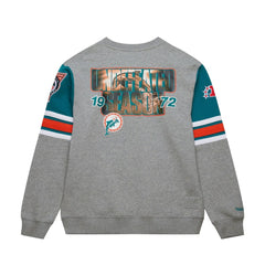 Miami Dolphins All Over 4.0 Vintage Logo Pullover Sweatshirt Heather Gray | Mitchell & Ness