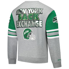 New York Jets All Over 4.0 Vintage Logo Pullover Sweatshirt Heather Gray | Mitchell & Ness