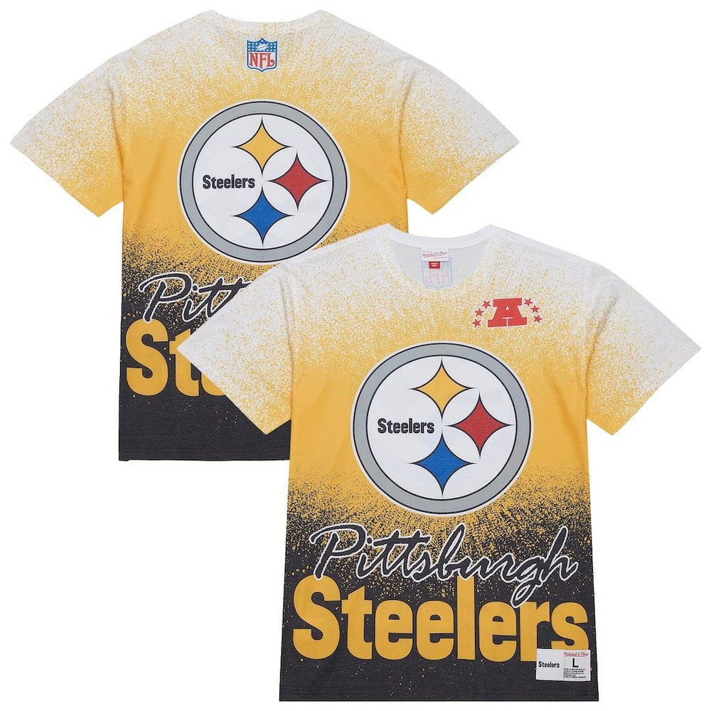 Pittsburgh Steelers Team Burst Vintage Logo T-Shirt White | Mitchell & Ness
