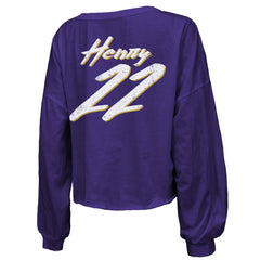 Derrick Henry Baltimore Ravens Majestic Threads Women's Name & Number Off-Shoulder Script Cropped Long Sleeve Relaxed V-Neck T-Shirt Purple | NFL