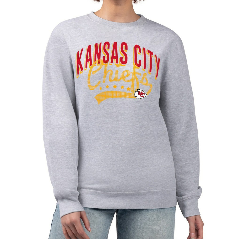 Kansas City Chiefs G-III 4Her by Carl Banks Women's Filigree Logo Graphic Fleece Pullover Sweatshirt Heather Gray | NFL