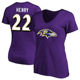 Derrick Henry Baltimore Ravens Women's Plus Size Fair Catch Name & Number Scoop Neck T-Shirt Purple | NFL