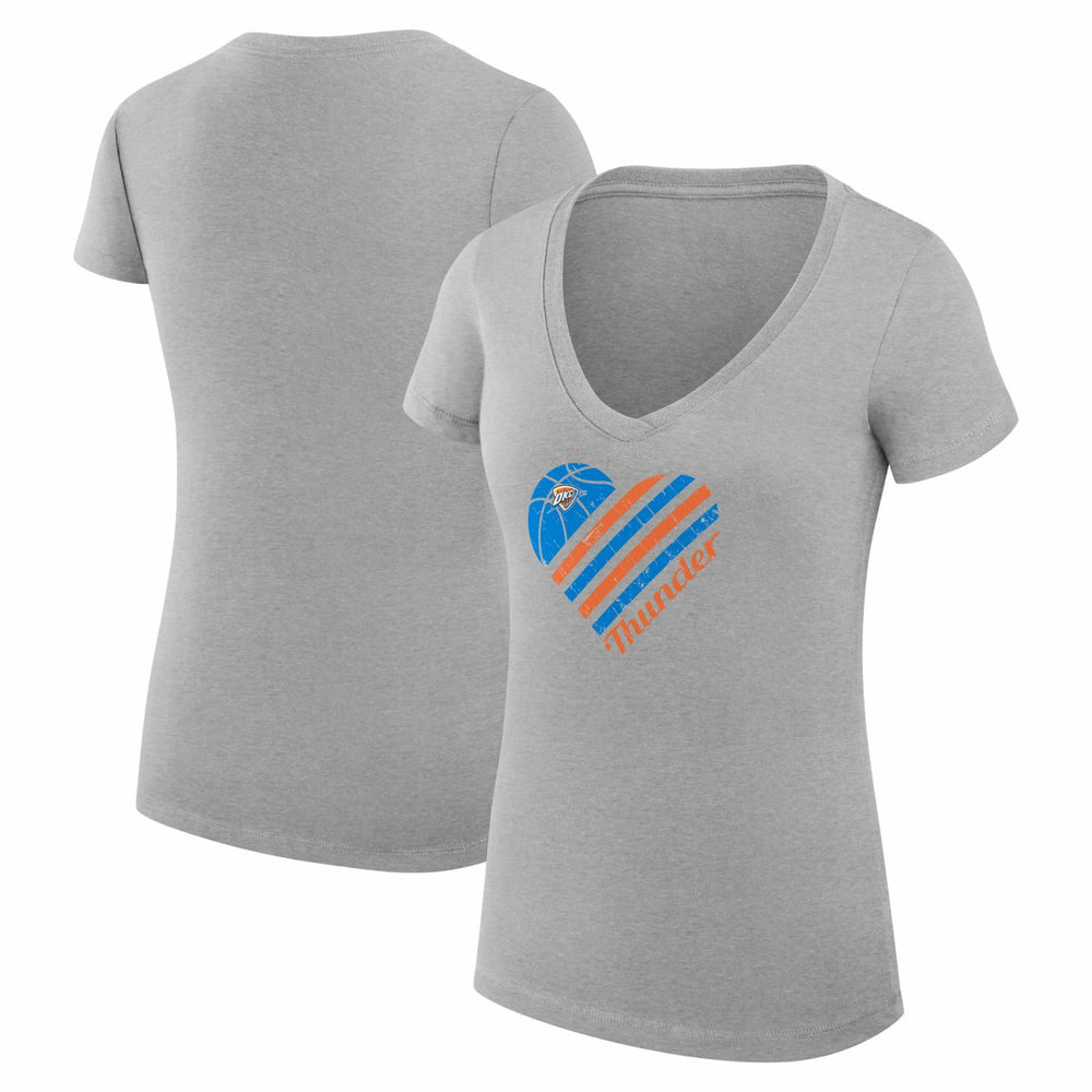 Oklahoma City Thunder G-III 4Her by Carl Banks Women's Super-Slim Fit Lightweight Heart V-Neck T-Shirt Heather Gray - NBA