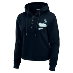Seattle Kraken WEAR by Erin Andrews Women's Waffle-Knit Pullover Hoodie - Deep Sea Blue - NHL