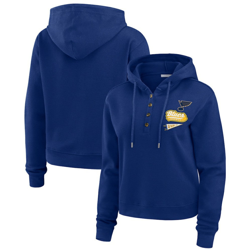 St. Louis Blues WEAR by Erin Andrews Women's Waffle-Knit Pullover Hoodie - Blue - NHL