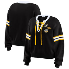Pittsburgh Penguins WEAR by Erin Andrews Women's Cropped Lace-Up Sweater - Black - NHL