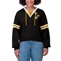 Pittsburgh Penguins WEAR by Erin Andrews Women's Cropped Lace-Up Sweater - Black - NHL