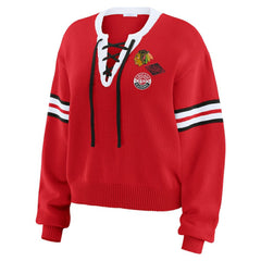 Chicago Blackhawks WEAR by Erin Andrews Women's Cropped Lace-Up Sweater - Red - NHL