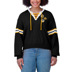 Boston Bruins WEAR by Erin Andrews Women's Cropped Lace-Up Sweater - Black - NHL