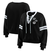 Los Angeles Kings WEAR by Erin Andrews Women's Cropped Lace-Up Sweater - Black - NHL