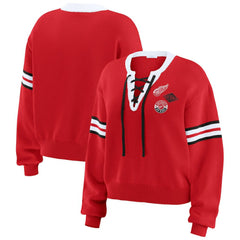 Detroit Red Wings WEAR by Erin Andrews Women's Cropped Lace-Up Sweater - Red - NHL