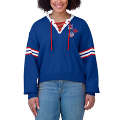 New York Rangers WEAR by Erin Andrews Women's Cropped Lace-Up Sweater - Blue - NHL
