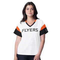 Philadelphia Flyers G-III 4Her by Carl Banks Women's Rink Oversized Rhinestone V-Neck T-Shirt - White - NHL