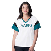 San Jose Sharks G-III 4Her by Carl Banks Women's Rink Oversized Rhinestone V-Neck T-Shirt - White - NHL