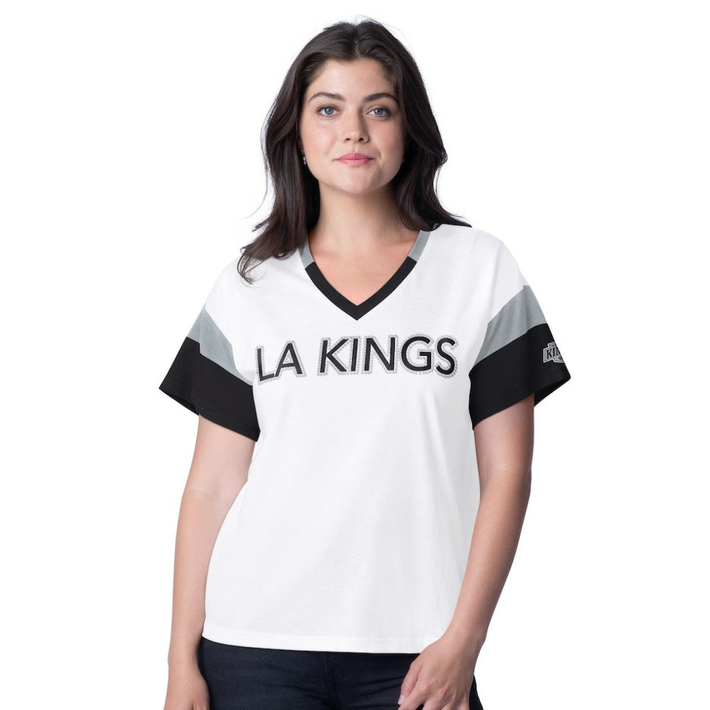 Los Angeles Kings G-III 4Her by Carl Banks Women's Rink Oversized Rhinestone V-Neck T-Shirt - White - NHL