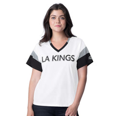 Los Angeles Kings G-III 4Her by Carl Banks Women's Rink Oversized Rhinestone V-Neck T-Shirt - White - NHL