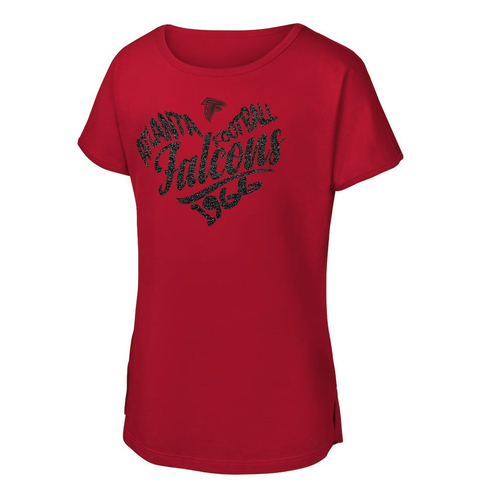 Atlanta Falcons Girls Youth Script Heart Dolman T-Shirt Red | NFL