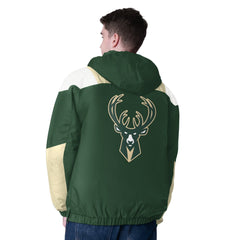 Milwaukee Bucks Starter Charger Half-Zip Pullover Jacket- Hunter Green/Cream - NBA