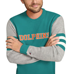 Miami Dolphins Tommy Hilfiger Acrylic Crewneck Pullover Sweater Aqua/Heather Gray | NFL