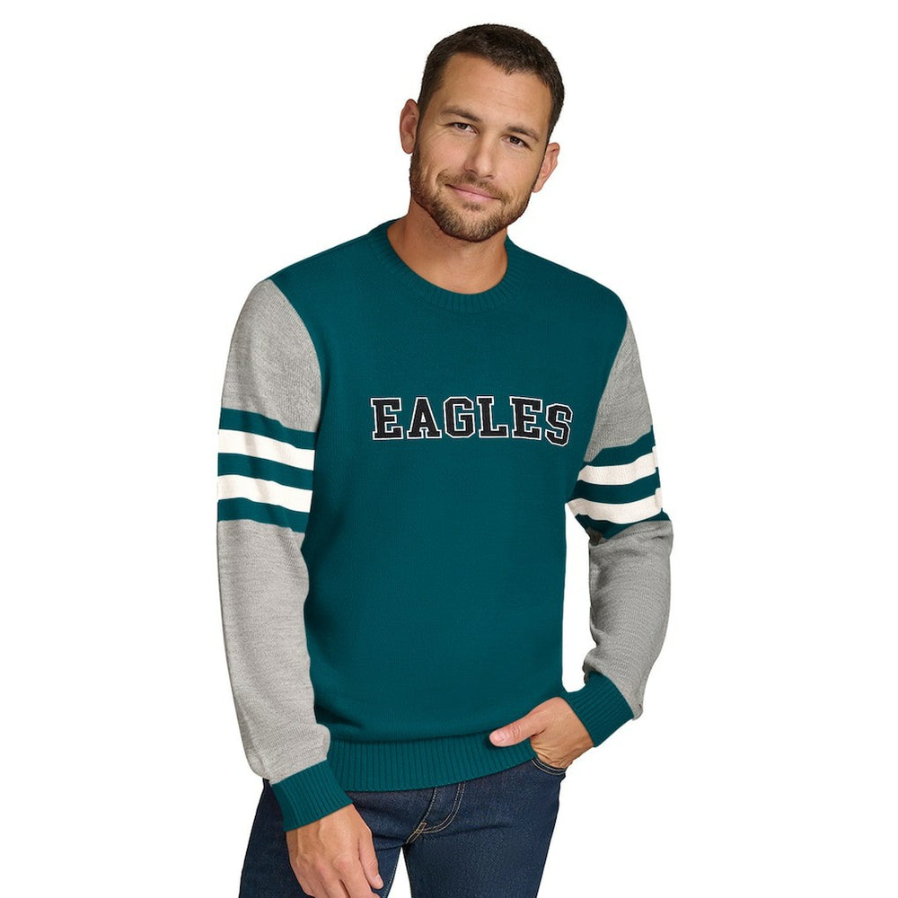 Philadelphia Eagles Tommy Hilfiger Acrylic Crewneck Pullover Sweater Green/Heather Gray | NFL
