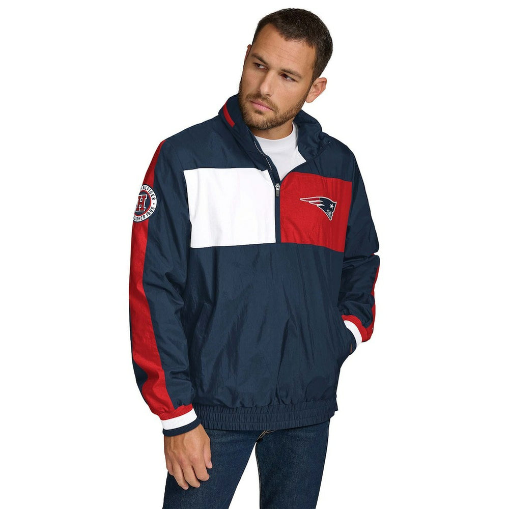 New England Patriots Tommy Hilfiger Gael Lightweight Half-Zip Hoodie Jacket Navy | NFL