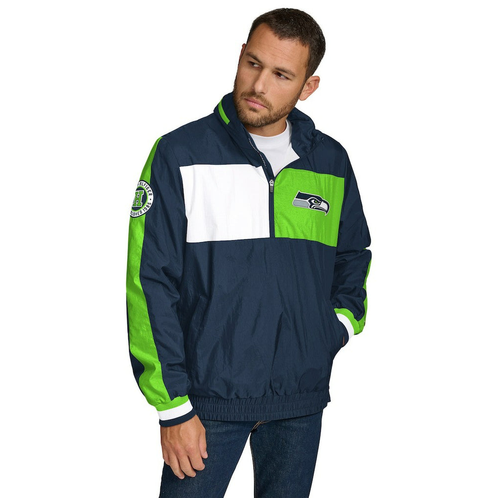 Seattle Seahawks Tommy Hilfiger Gael Lightweight Half-Zip Pullover Hoodie Jacket College Navy | NFL
