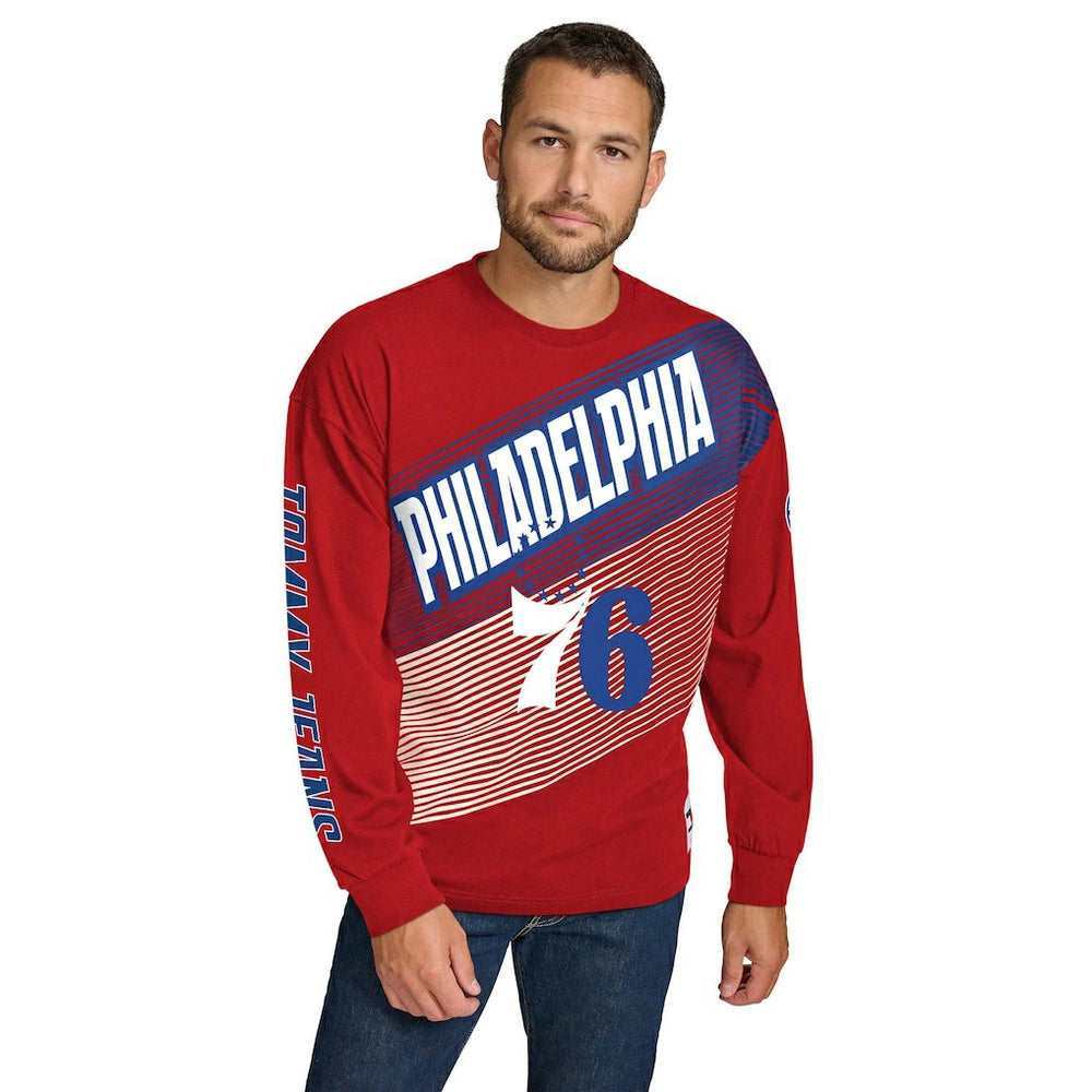 Philadelphia 76ers Tommy Jeans Lucas Long Sleeve T-Shirt Red - NBA
