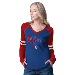 Philadelphia 76ers G-III 4Her by Carl Banks Women's Winner Waffle Knit Thermal Long Sleeve Tri-Blend T-Shirt Royal/Red - NBA